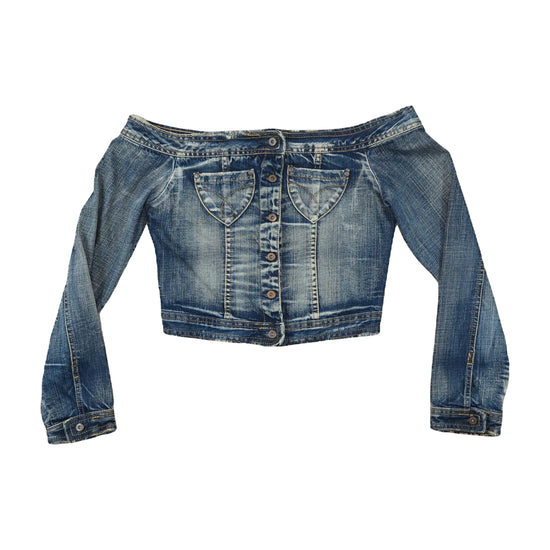 FREE Y2K Cropped Denim Jacket Stonewash Blue XS