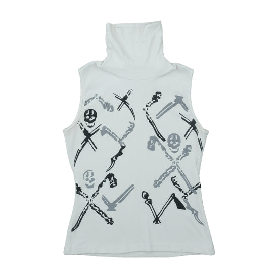 Dolce Ribelle Ribbed Tank Top Skull Print White