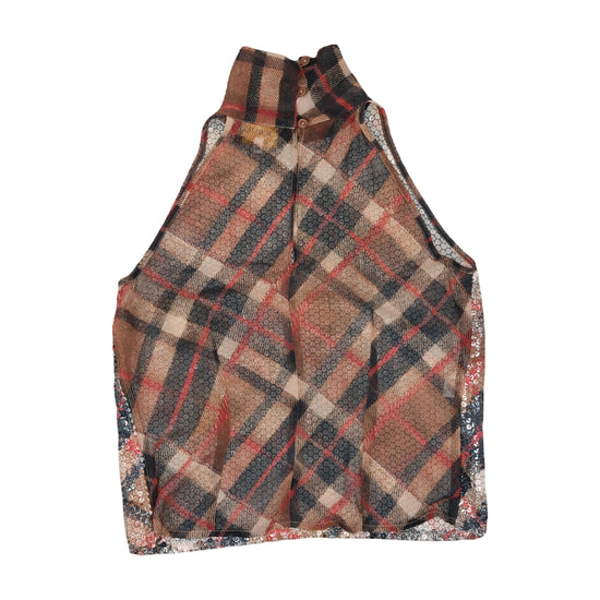 Caroline Biss Sequin Halter Turtleneck Top Tartan Beige M