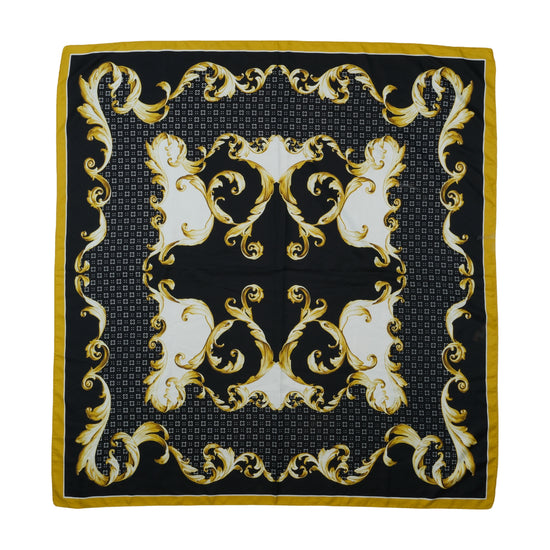 Vintage Baroque Scroll Satin Scarf Black Gold