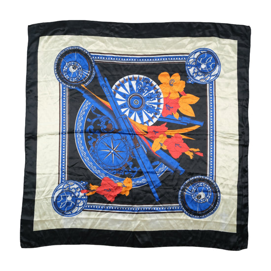 Vintage Square Scarf Compass Print Black