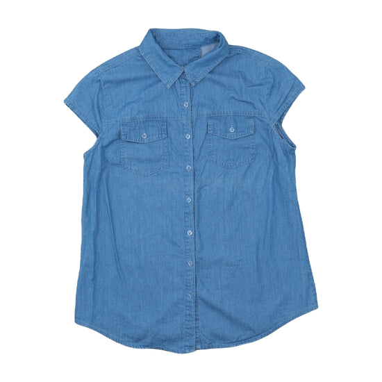 Vintage Cap-Sleeve Chambray Shirt Light Blue M