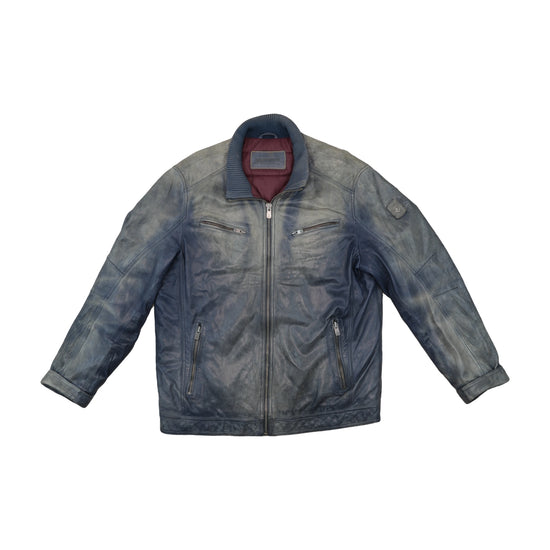 Milestone Leather Jacket Washed Navy Blue XL