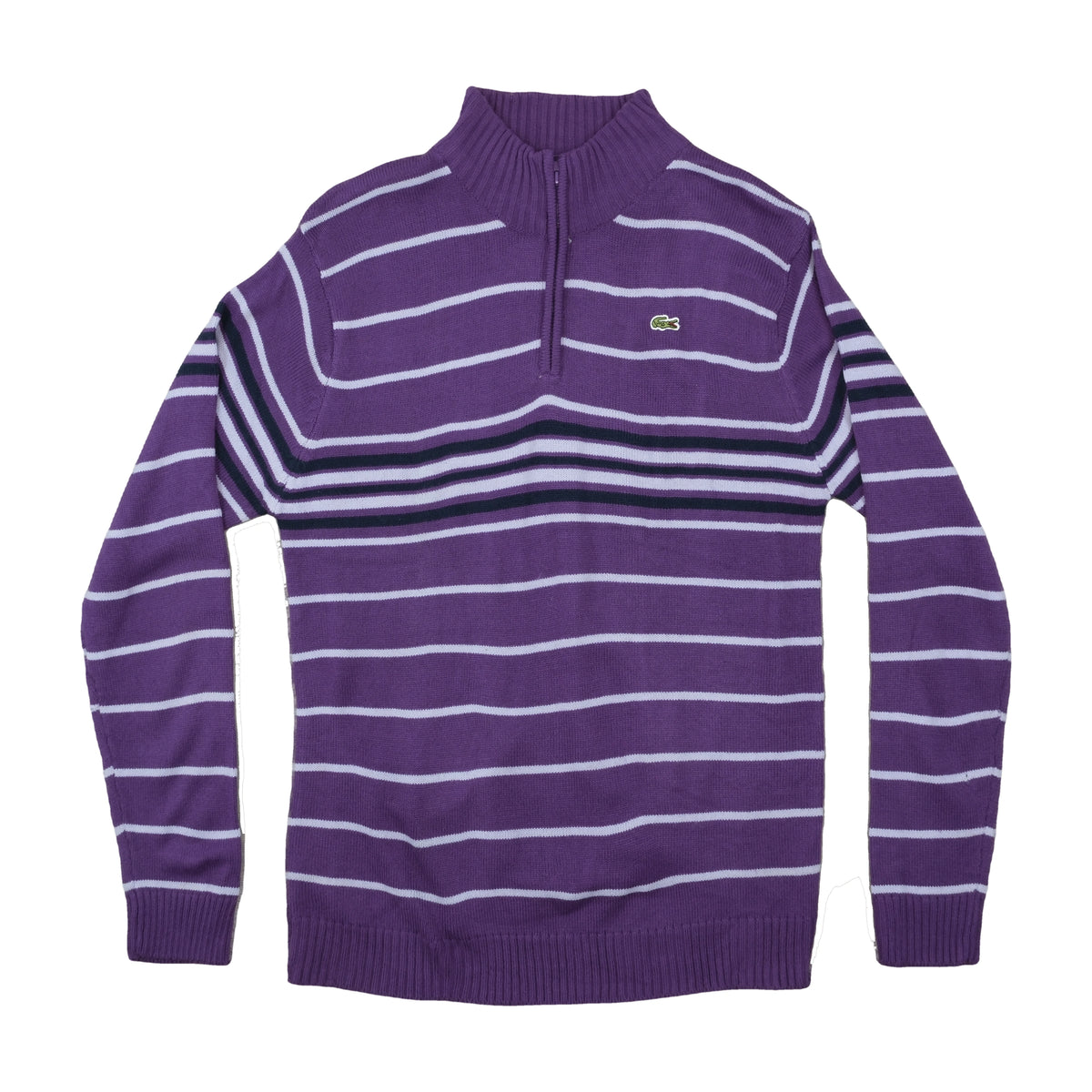 Lacoste Quarter-Zip Knit Sweater Purple Stripe XL