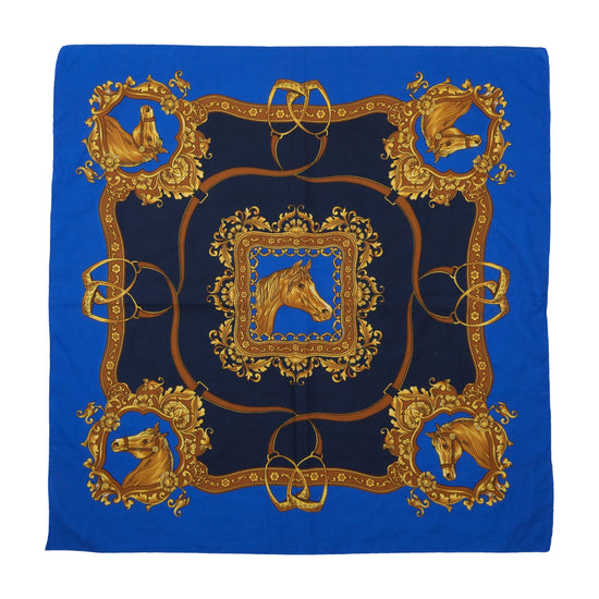 Vintage Equestrian Baroque Print Square Scarf Royal Blue