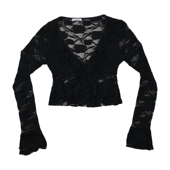 Attraction Paris Lace Blouse Peplum Bell Sleeve Black