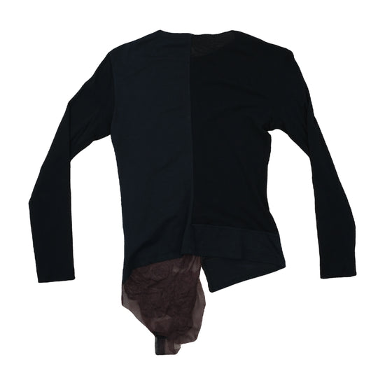 Vintage Y2K Long-Sleeve Top Mesh Floral Rosette Black M