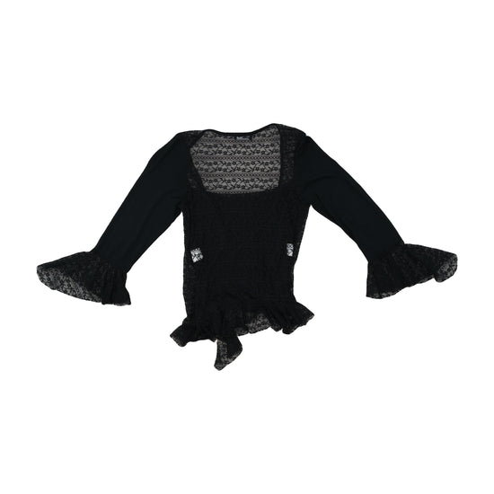 Jenny's Paris Lace Blouse Y2K Bell Sleeve Black