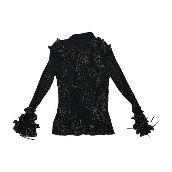 DMJ Fashion Silk Blend Blouse Black Gold Ruffle M