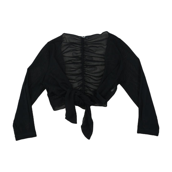ExE Cropped Tie-Front Mesh Blouse Black