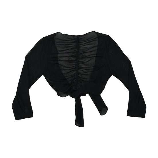 ExE Cropped Tie-Front Mesh Blouse Black