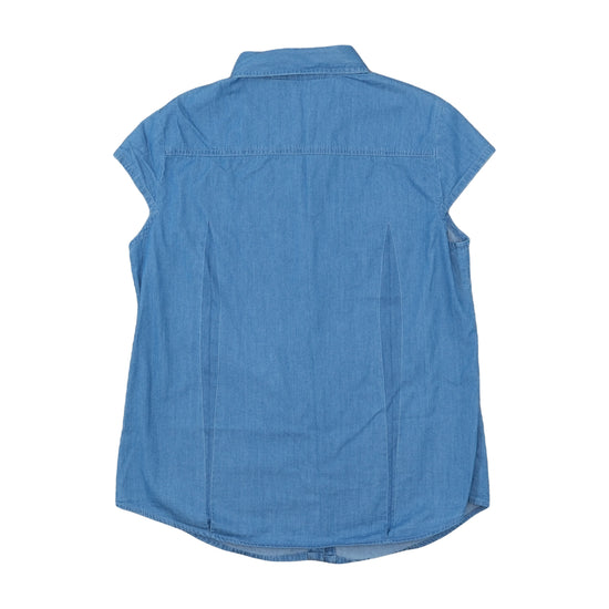 Vintage Cap-Sleeve Chambray Shirt Light Blue M