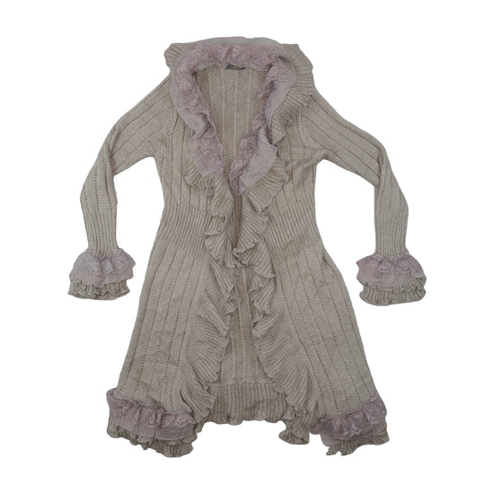 FashionElle Knit Cardigan Lace Trim Heather Gray