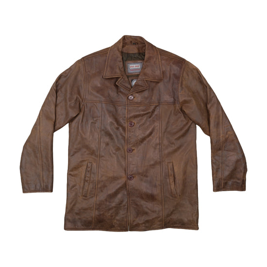 Spike Jones Original Outerwear Leather Car Coat Brown L