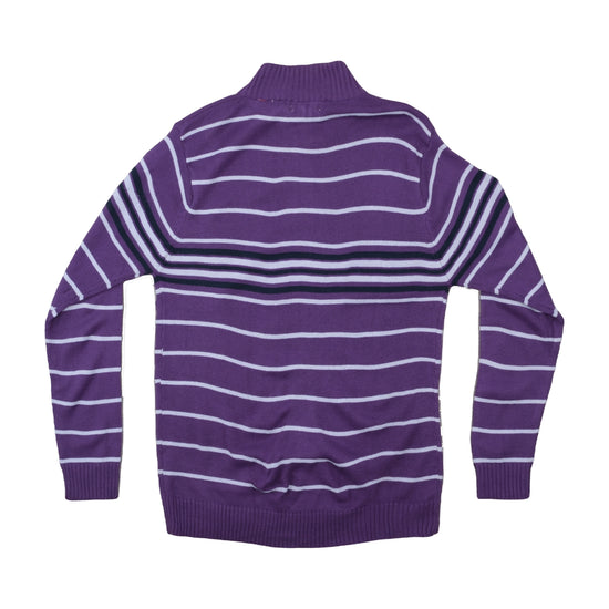 Lacoste Quarter-Zip Knit Sweater Purple Stripe XL