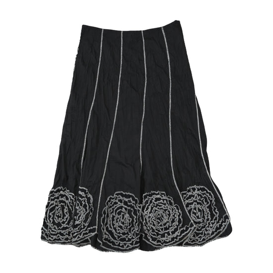 Kello A-Line Midi Skirt Rose Appliqué Black L
