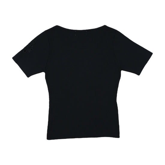 Sophie Fitted Ribbed Top Tonal Cutwork Floral Black