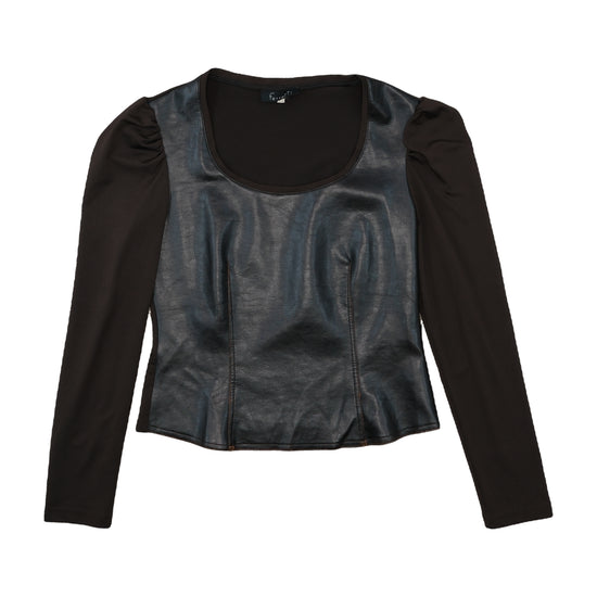 Ferretti Long-Sleeve Shirt Faux Leather Panel Black L