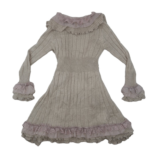 FashionElle Knit Cardigan Lace Trim Heather Gray