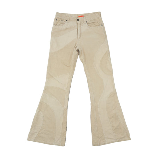 Fishbone Flare Pants Beige Corduroy Patchwork S