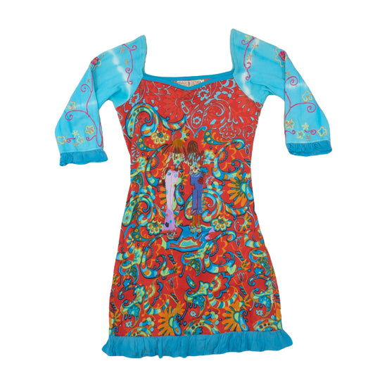 Savage Culture Boho Mini Dress Psychedelic Paisley Red M