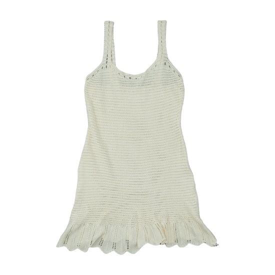 Vintage Crochet Knit Mini Dress Off-White Cream