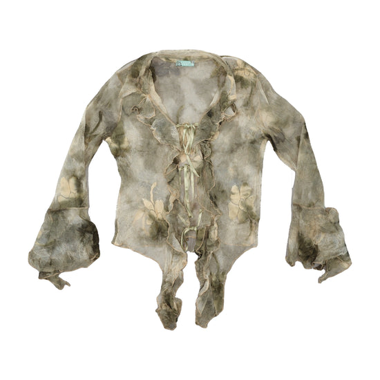 Vintage Y2K Sheer Mesh Blouse Green S