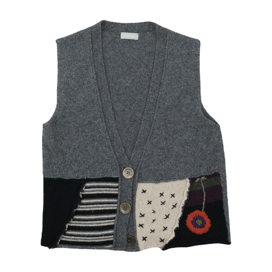 Stefanel Wool Waistcoat Patchwork Embroidered Gray