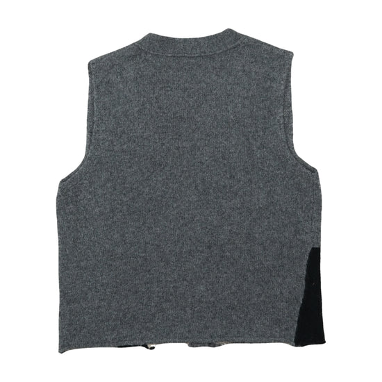Stefanel Wool Waistcoat Patchwork Embroidered Gray