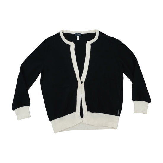 Armani Jeans Virgin Wool Cardigan Black Ivory Trim XL