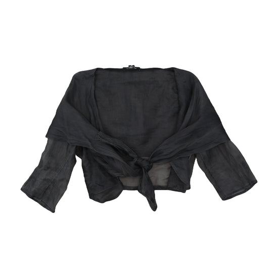 Marella Cropped Tie-Front Blouse Black