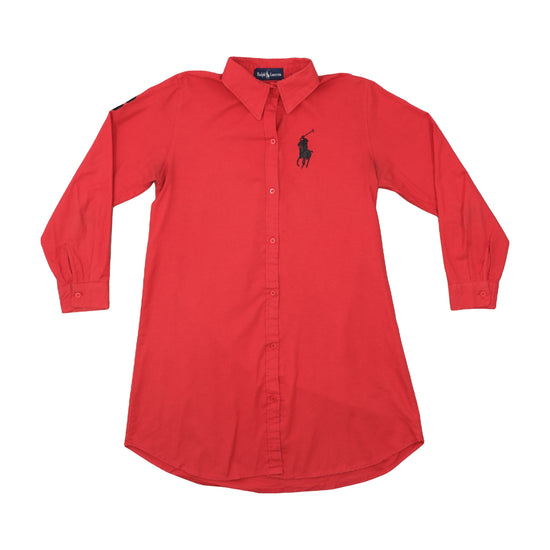 Ralph Lauren Big Pony Long-Sleeve Shirt Dress Red XS