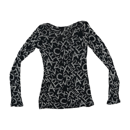 Vintage Y2K Long-Sleeve Top Alphabet Print Black