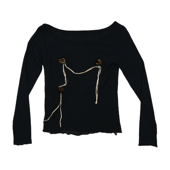 Vintage Y2K Off-Shoulder Cropped Long-Sleeve Top Black