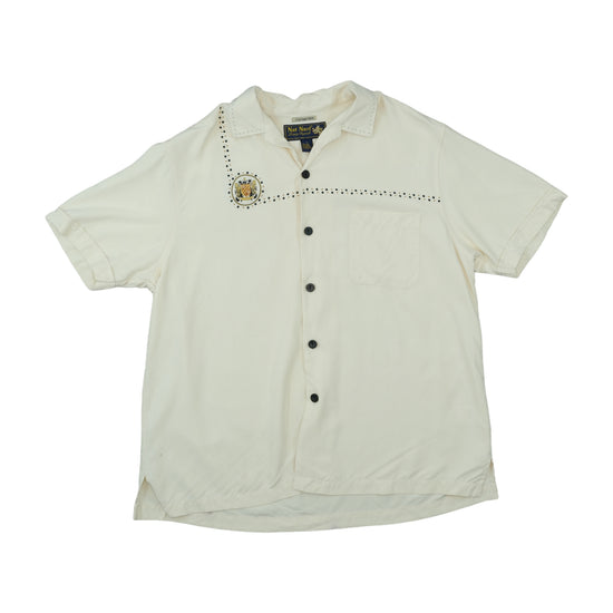 Nat Nast Luxury Originals Silk Bowling Shirt Beige L