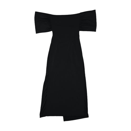 Vintage Black Off-Shoulder Bodycon Ruched Dress S