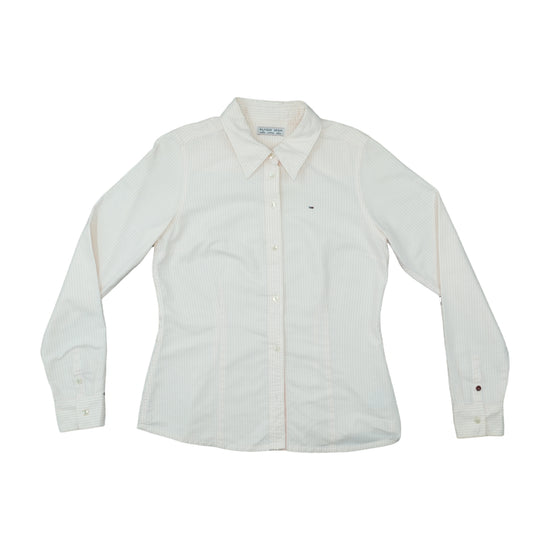 Hilfiger Denim Button Up Shirt White Pinstripe L
