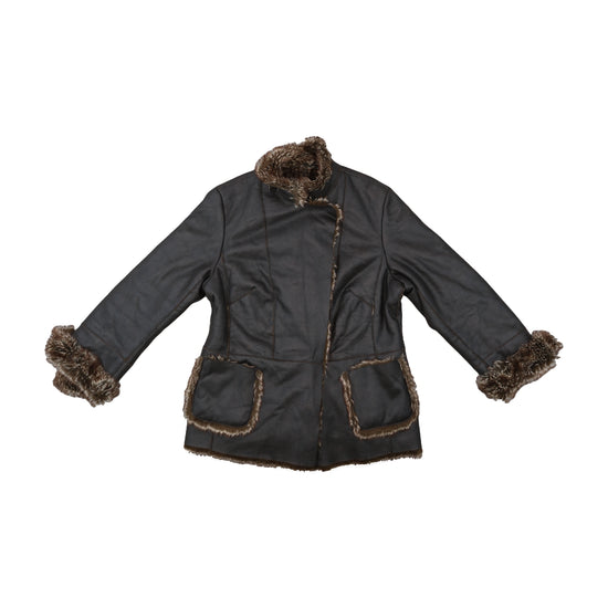 Elegance Paris Faux Shearling Jacket Dark Brown L