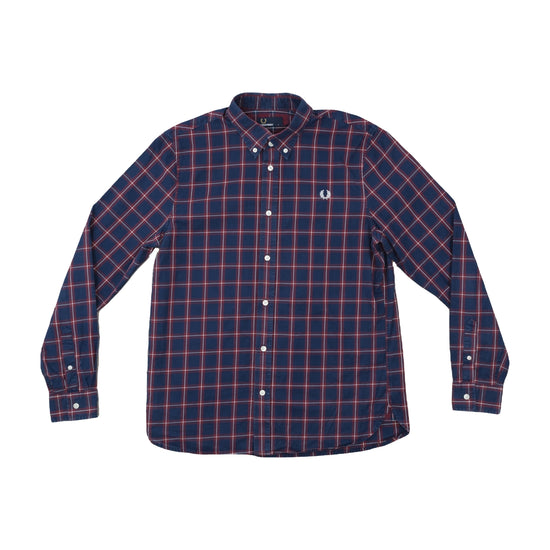Fred Perry Button Up Shirt Tartan Check Navy L
