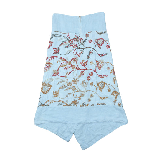 Working Overtime Linen Midi Skirt Floral Embroidery Blue S