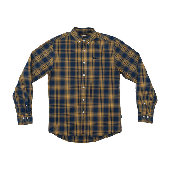Lee Cooper Button Up Shirt Navy Mustard Tartan Plaid S