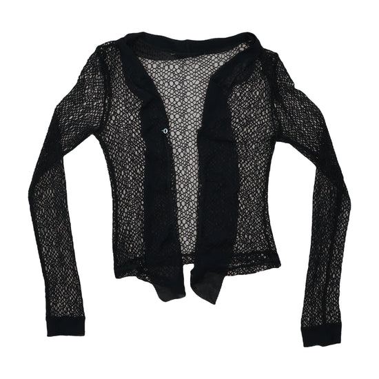 Vintage Sheer Mesh Open-Front Cardigan Black