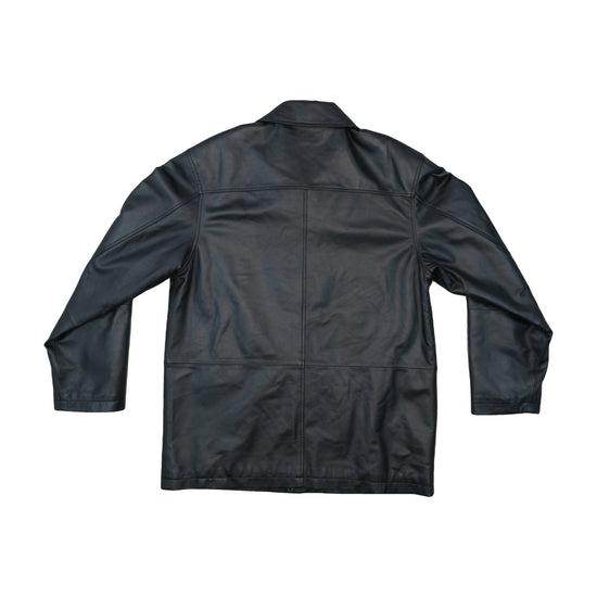 Black Stone Leather Jacket Button-Front Black L