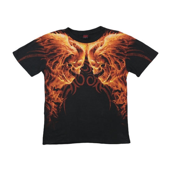 Spiral Fire Skull All-Over Print Graphic T-Shirt Black L