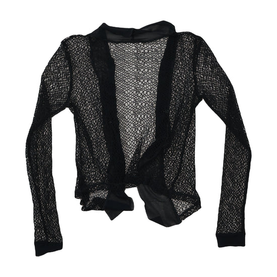 Vintage Sheer Mesh Open-Front Cardigan Black