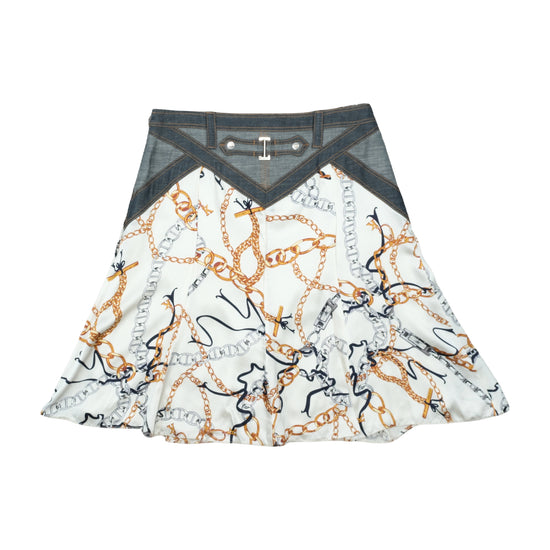 Karen Millen Silk Chain Print Skirt White M