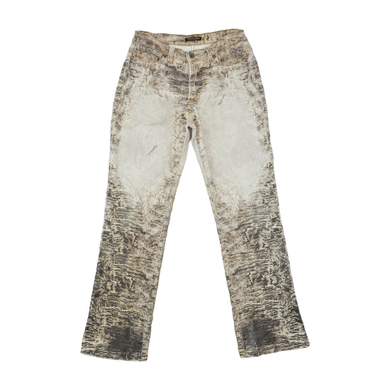 Roberto Cavalli Low Rise Bootcut Jeans Marble Print Beige S