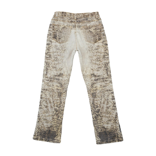 Roberto Cavalli Low Rise Bootcut Jeans Marble Print Beige S