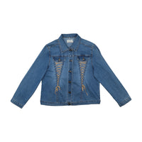 Flash Basic Jeans Y2K Denim Jacket Lace-Up Blue L
