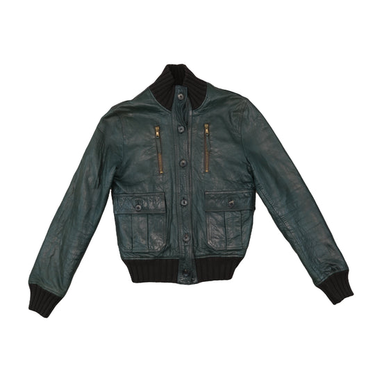 Daniele Alessandrini Leather Bomber Jacket Dark Teal Green M